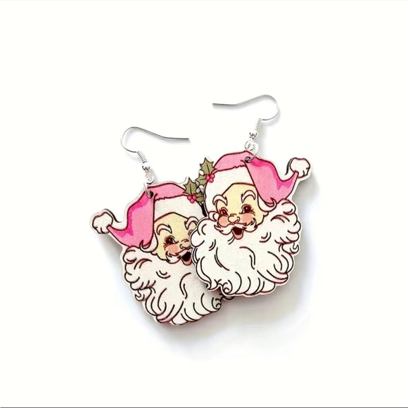 Vintage style pink-hat Santa resin drop earrings new with tags NWT Christmas - Picture 2 of 4